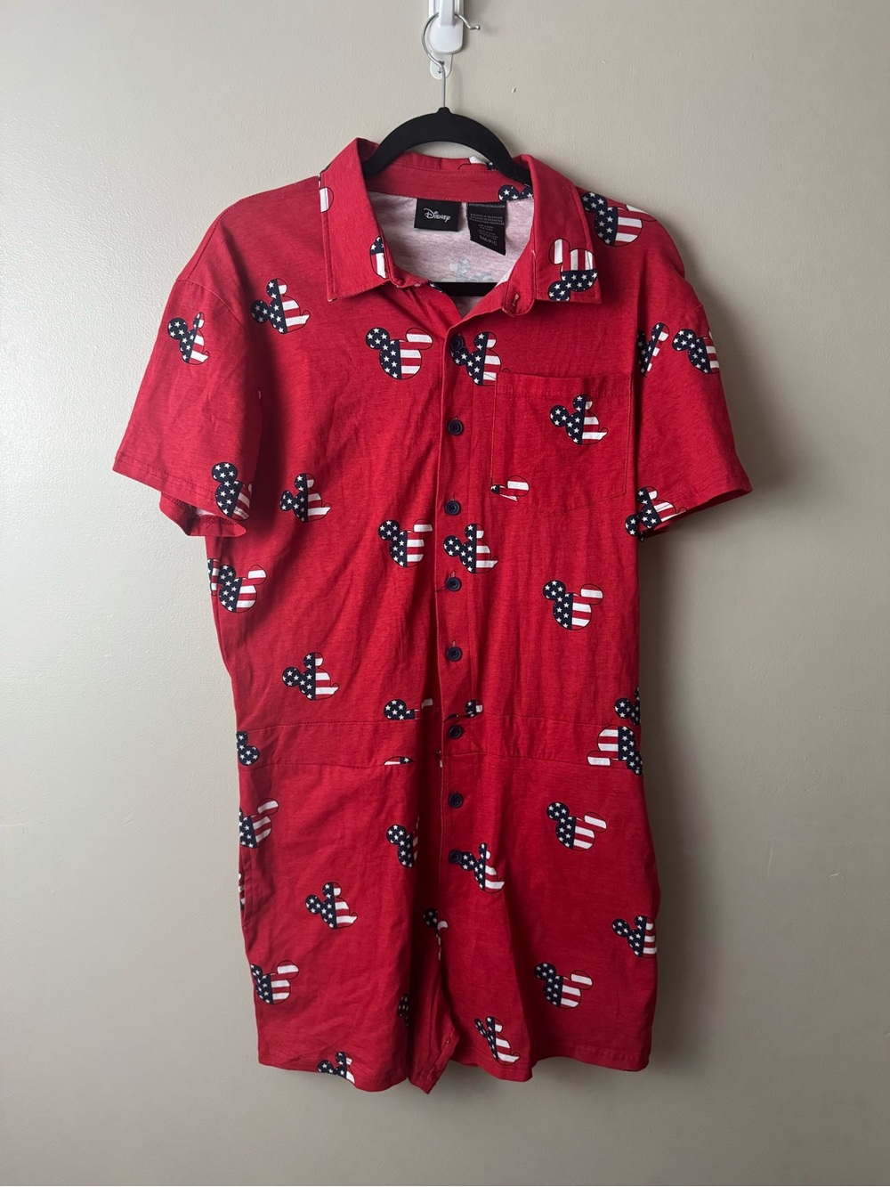 Disney Short-Sleeve Button Romper American Flag Mickey Print 4th of July Small
